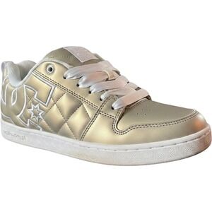 DC Court Graffik Gold Quilted Metallic Skate Shoes Womens 7.5 Low Top Sneakers